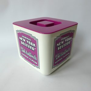 Vintage New York Seltzer large ice bucket, barware. Retro pink square plastic