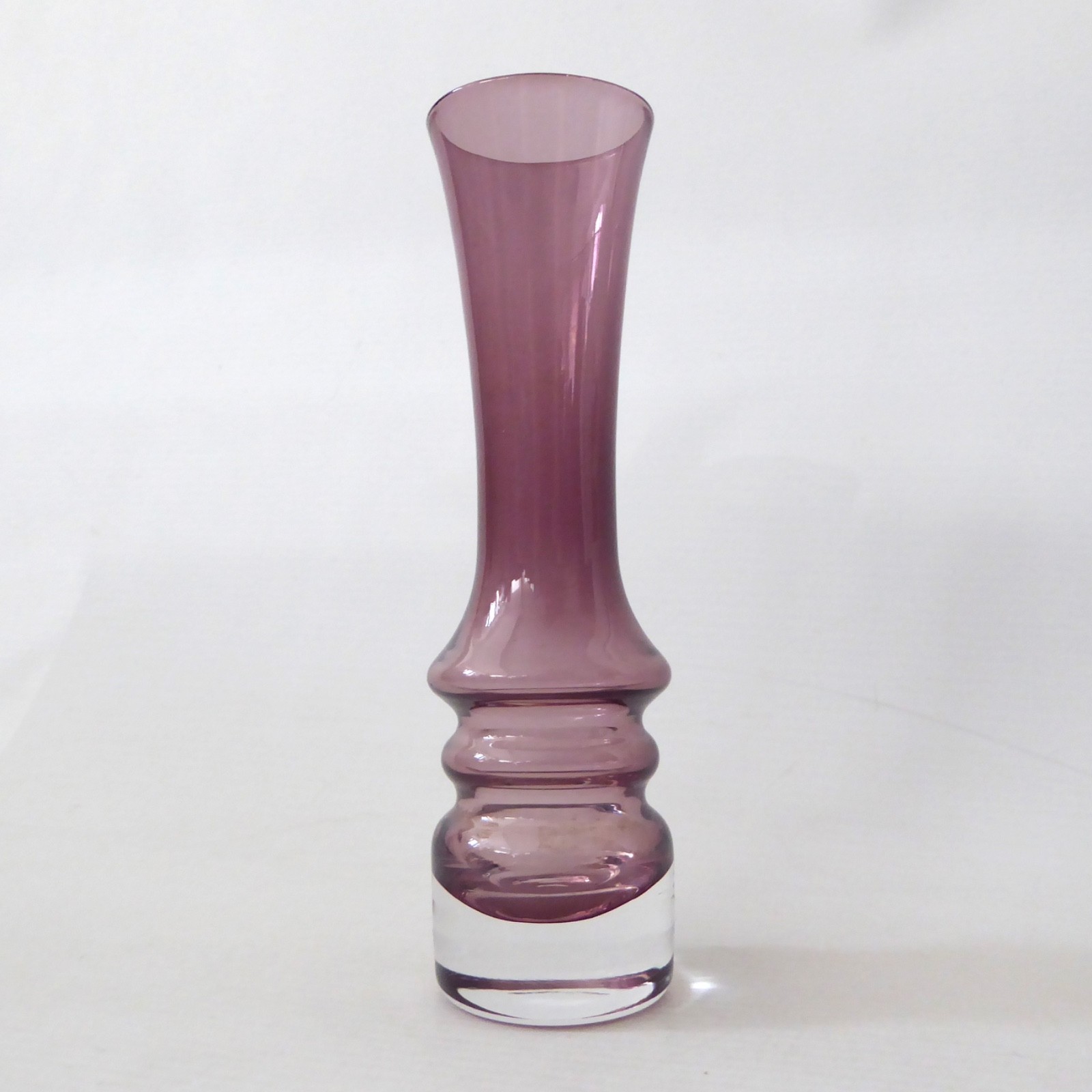Vintage Sea Glasbruk hooped vase. 6" cased plum art glass. Swedish mid century