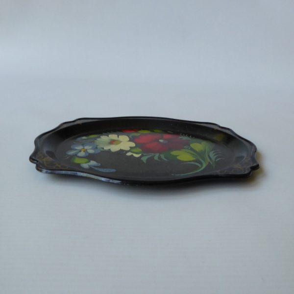 Vintage USSR Soviet Russian Lacquer Ware small tray, black & gold flowers 1970s - Image 12