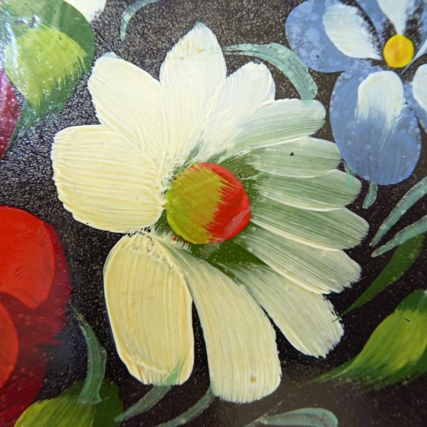 Vintage USSR Soviet Russian Lacquer Ware small tray, black & gold flowers 1970s - Image 5