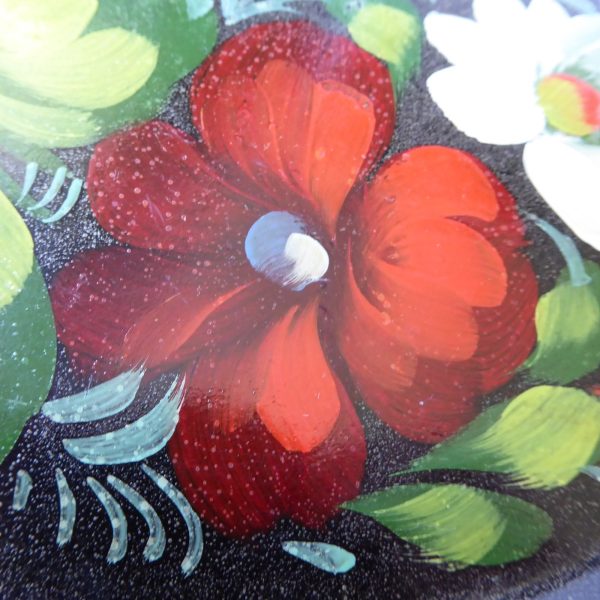 Vintage USSR Soviet Russian Lacquer Ware small tray, black & gold flowers 1970s - Image 6