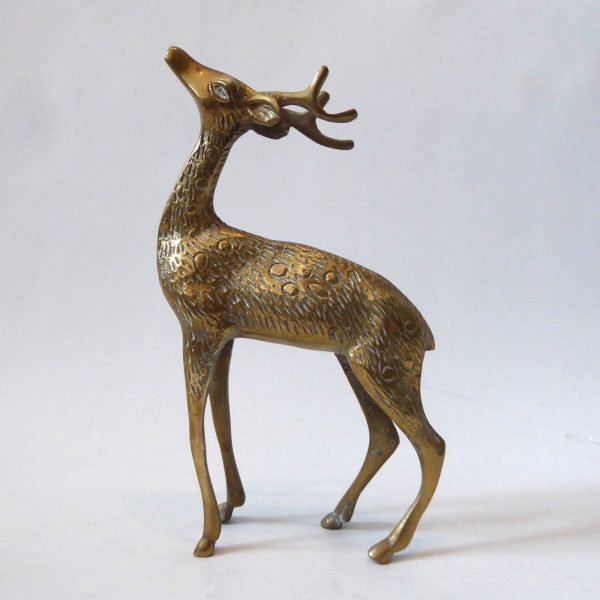 Vintage brass deer figurine. Stag/buck cast metal figure. Male retro animal, 70s - Image 3