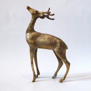 Vintage brass deer figurine. Stag/buck cast metal figure. Male retro animal, 70s
