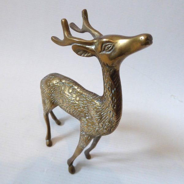 Vintage brass deer figurine. Stag/buck cast metal figure. Male retro animal, 70s - Image 5