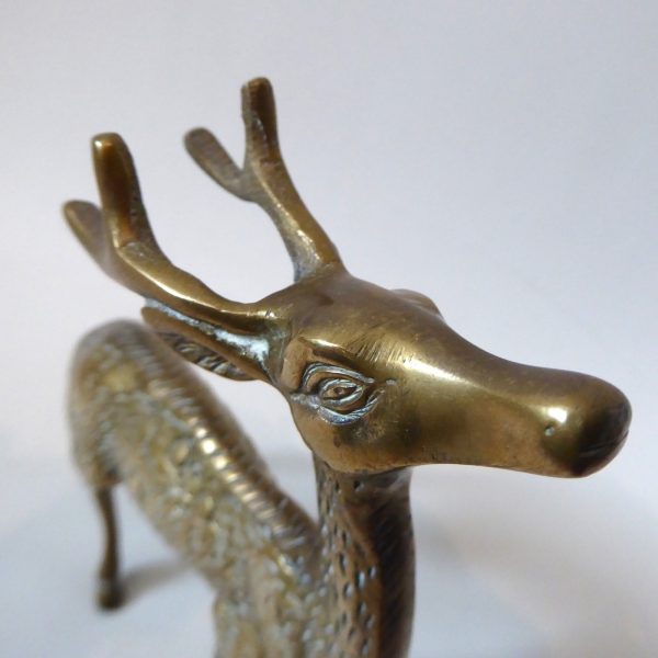 Vintage brass deer figurine. Stag/buck cast metal figure. Male retro animal, 70s - Image 6