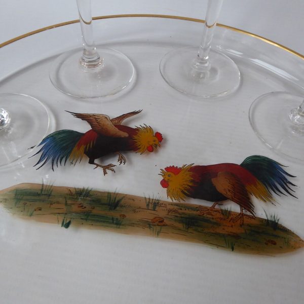 Vintage glass cocktail set, four cockerel glasses, glass tray & mixer/shaker jug - Image 11