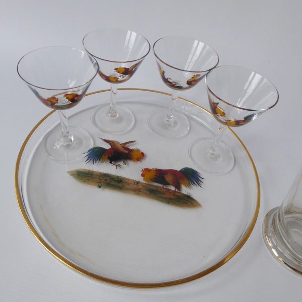 Vintage glass cocktail set, four cockerel glasses, glass tray & mixer/shaker jug - Image 12