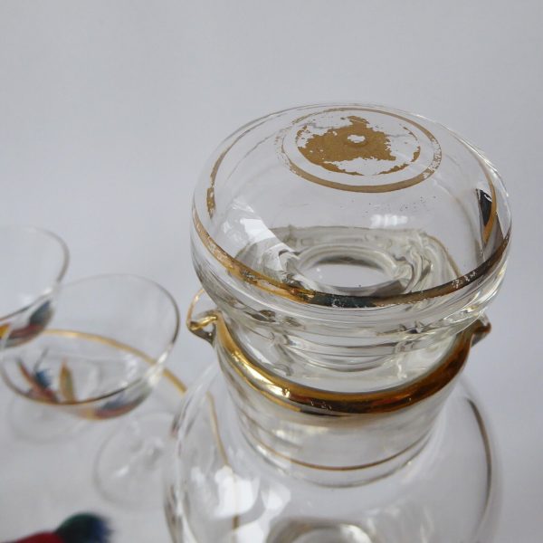 Vintage glass cocktail set, four cockerel glasses, glass tray & mixer/shaker jug - Image 13