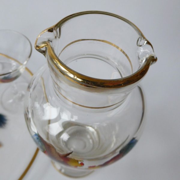 Vintage glass cocktail set, four cockerel glasses, glass tray & mixer/shaker jug - Image 14
