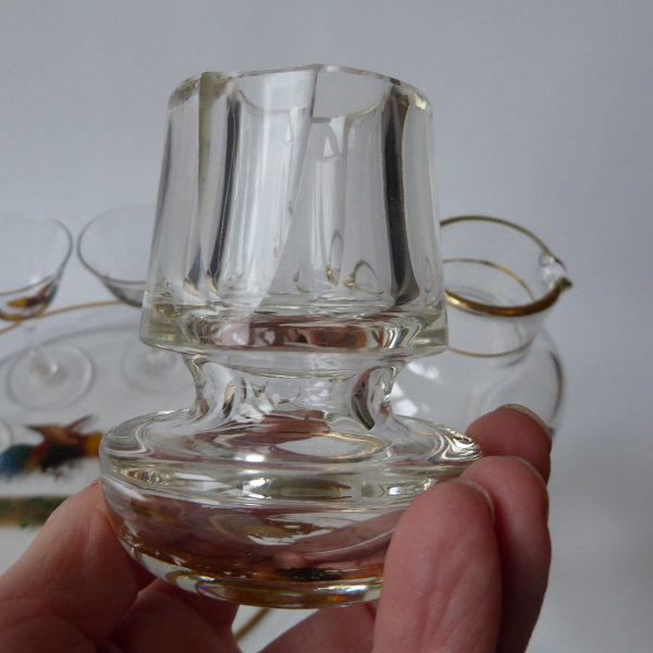 Vintage glass cocktail set, four cockerel glasses, glass tray & mixer/shaker jug - Image 15