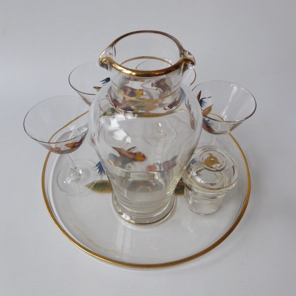 Vintage glass cocktail set, four cockerel glasses, glass tray & mixer/shaker jug - Image 16