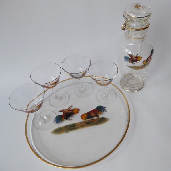 Vintage glass cocktail set, four cockerel glasses, glass tray & mixer/shaker jug - Image 3
