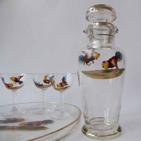 Vintage glass cocktail set, four cockerel glasses, glass tray & mixer/shaker jug - Image 5