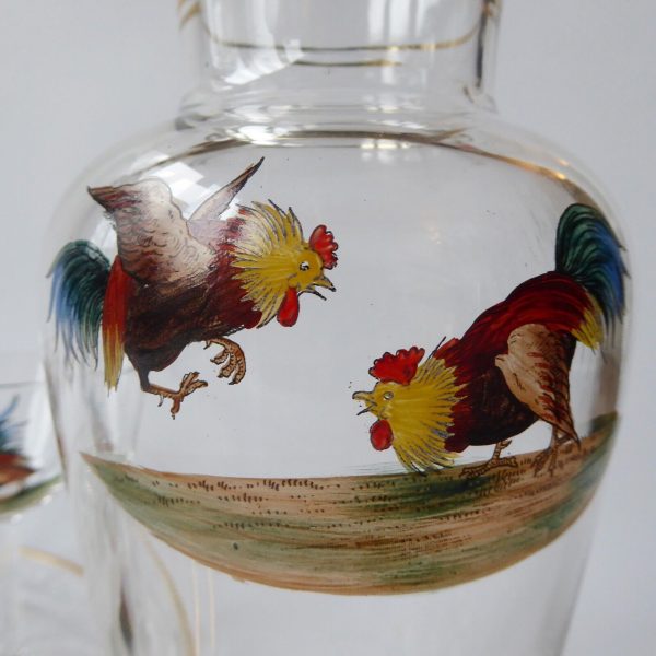 Vintage glass cocktail set, four cockerel glasses, glass tray & mixer/shaker jug - Image 6