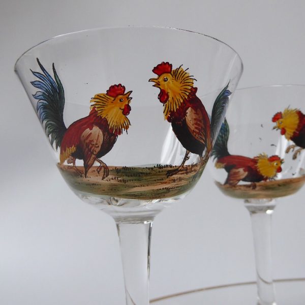 Vintage glass cocktail set, four cockerel glasses, glass tray & mixer/shaker jug - Image 7