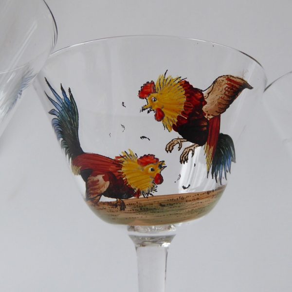 Vintage glass cocktail set, four cockerel glasses, glass tray & mixer/shaker jug - Image 8