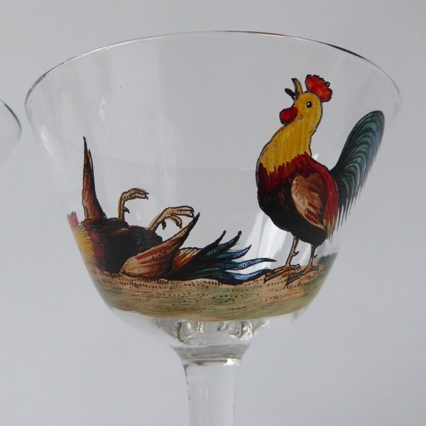 Vintage glass cocktail set, four cockerel glasses, glass tray & mixer/shaker jug - Image 9