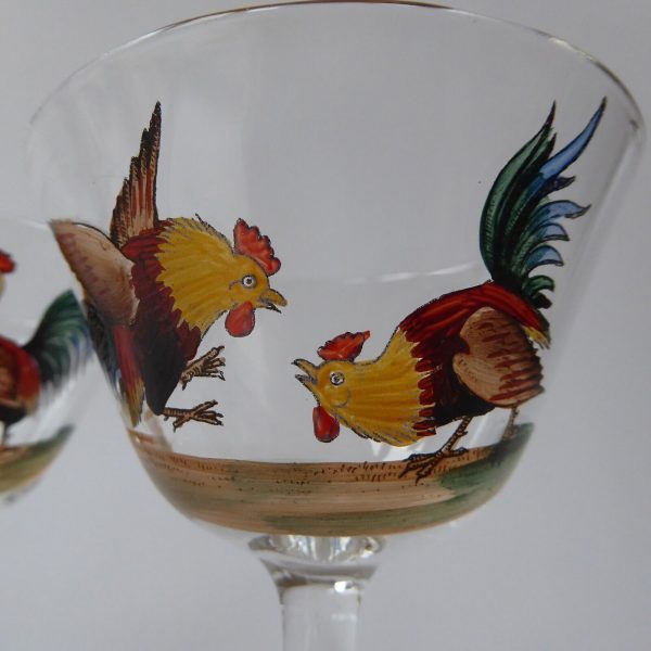 Vintage glass cocktail set, four cockerel glasses, glass tray & mixer/shaker jug - Image 10