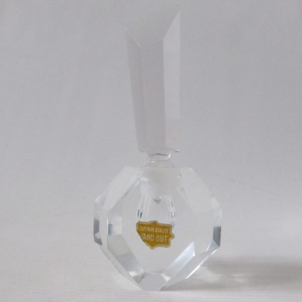 Vintage hand cut glass faceted crystal perfume bottle & stopper. Art Deco style - Image 3