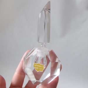 Vintage hand cut glass faceted crystal perfume bottle & stopper. Art Deco style