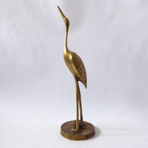 Vintage retro stretching stalk crane figurine brass modernist bird sculpture 70s