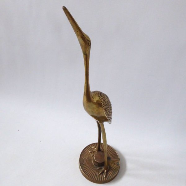 Vintage retro stretching stalk crane figurine brass modernist bird sculpture 70s - Image 7