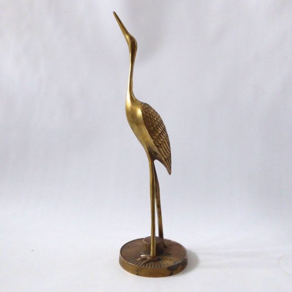 Vintage retro stretching stalk crane figurine brass modernist bird sculpture 70s