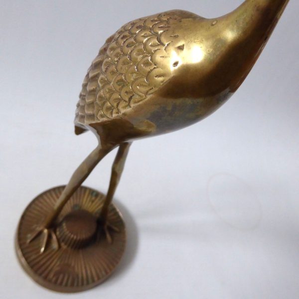 Vintage retro stretching stalk crane figurine brass modernist bird sculpture 70s - Image 10