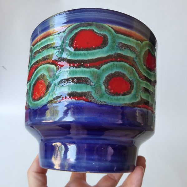 West German pottery ceramic plant pot holder planter, retro MCM. Strehla Jopeko? - Image 16