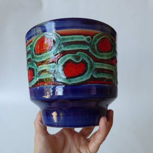 West German pottery ceramic plant pot holder planter, retro MCM. Strehla Jopeko? - Image 17