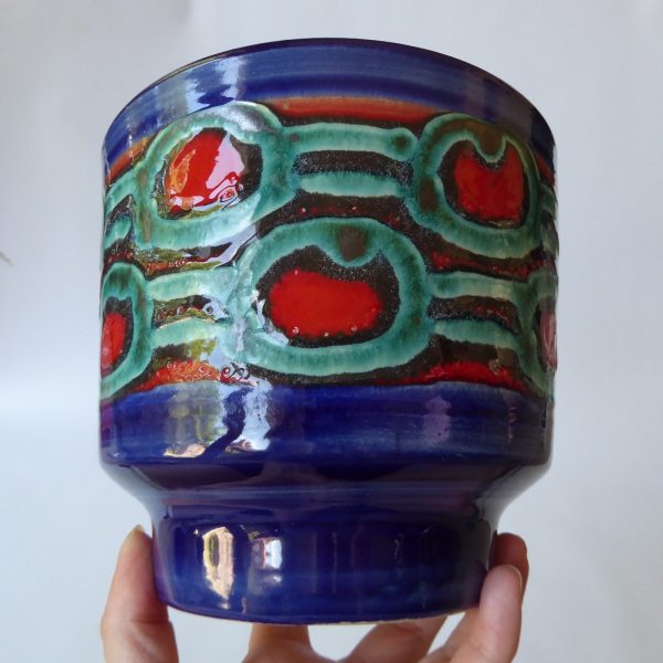 West German pottery ceramic plant pot holder planter, retro MCM. Strehla Jopeko? - Image 18