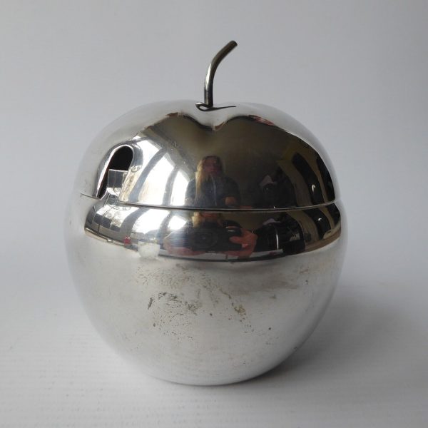 Yeoman vintage silver plated apple shaped jam pot glass lined. Sugar sauce 1950s - Image 3