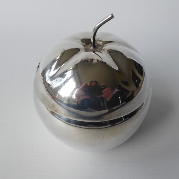 Yeoman vintage silver plated apple shaped jam pot glass lined. Sugar sauce 1950s - Image 7