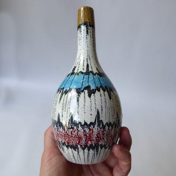 1950s Bitossi bud stem vase, Aldo Londi V222/18 Italy. Black & white vintage MCM - Image 9