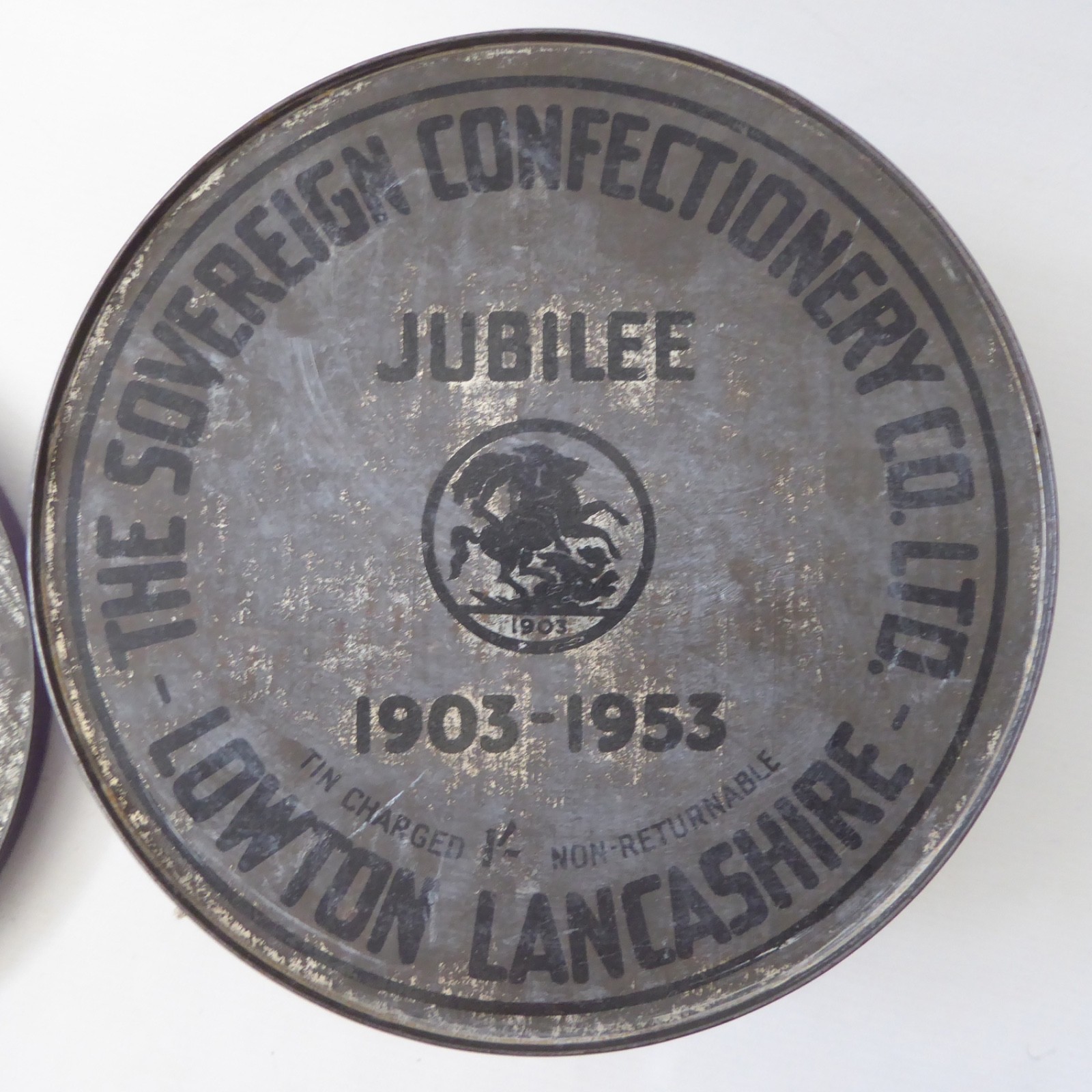 1953 HM Queen Elizabeth II Coronation biscuit tin. Vintage round purple + crown - Image 11