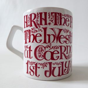 1969 Prince of Wales Staffordshire mug, red retro/vintage 1960s King Charles