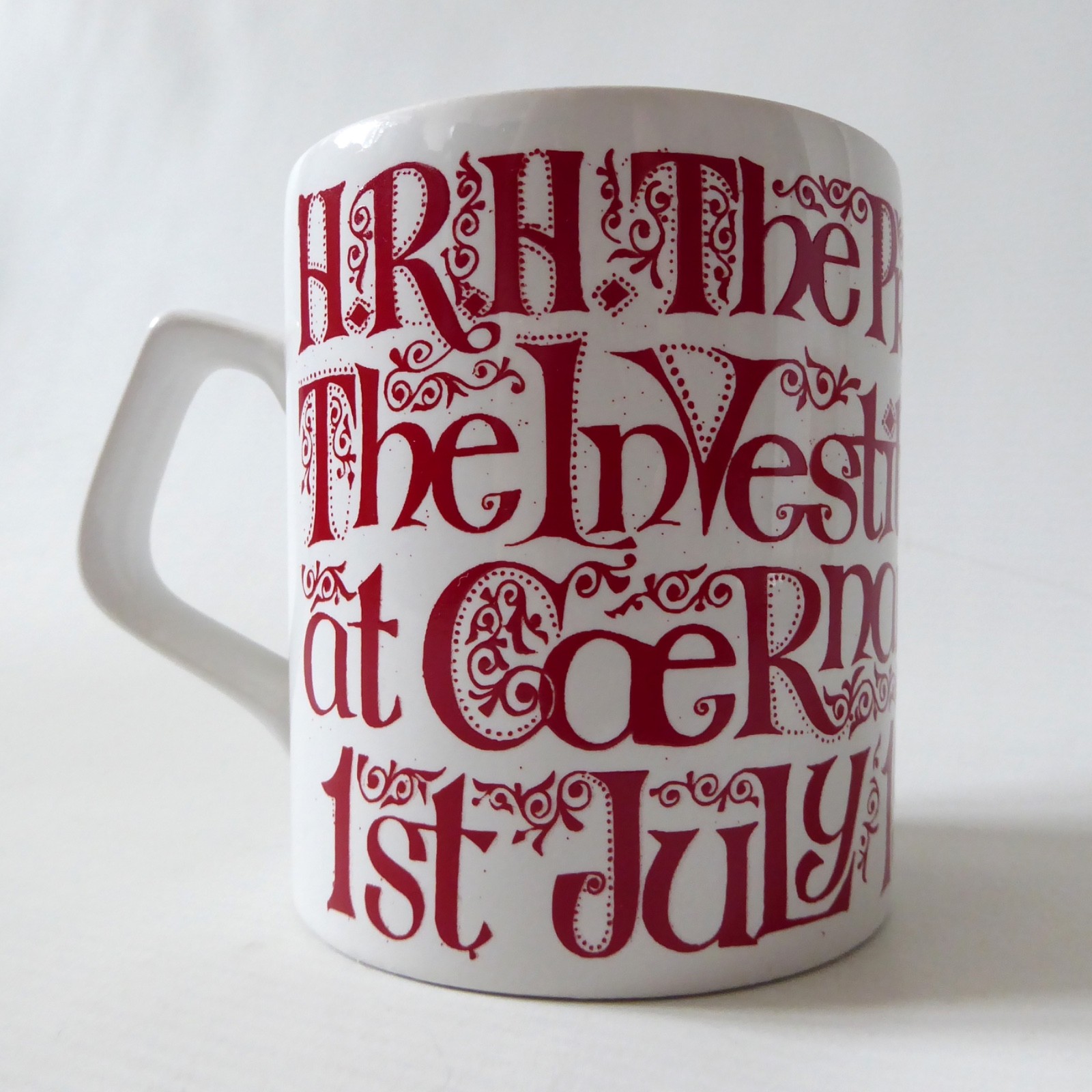 1969 Prince of Wales Staffordshire mug, red retro/vintage 1960s King Charles