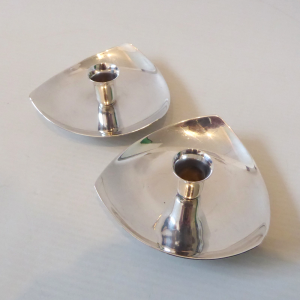 2x Danish triangular Carl F. Christiansen silver plated candle holders modernist