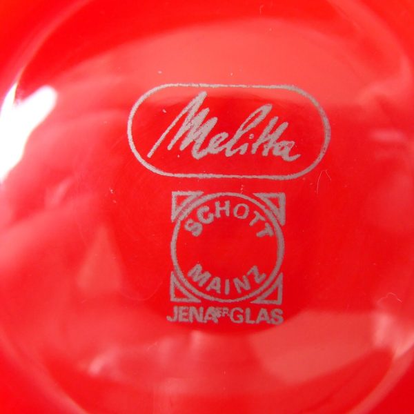2x Melitta 1980s vintage Jena glass coffee tea cups in holders, red retro. Pyrex - Image 6