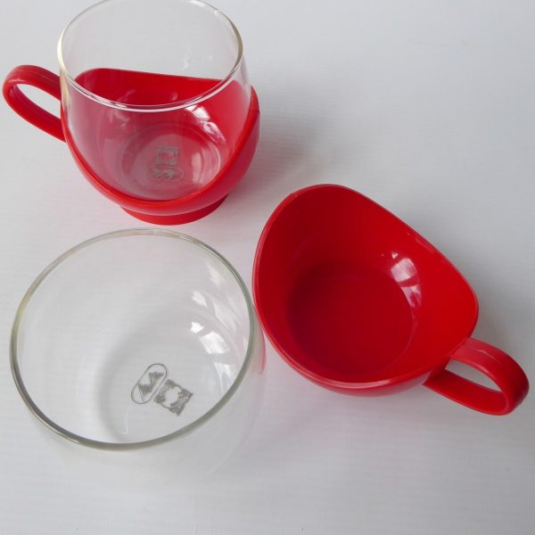 2x Melitta 1980s vintage Jena glass coffee tea cups in holders, red retro. Pyrex - Image 7
