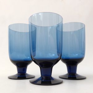 3 vintage Wedgwood wine glasses, midnight sapphire blue glass goblets, 1960s/70s