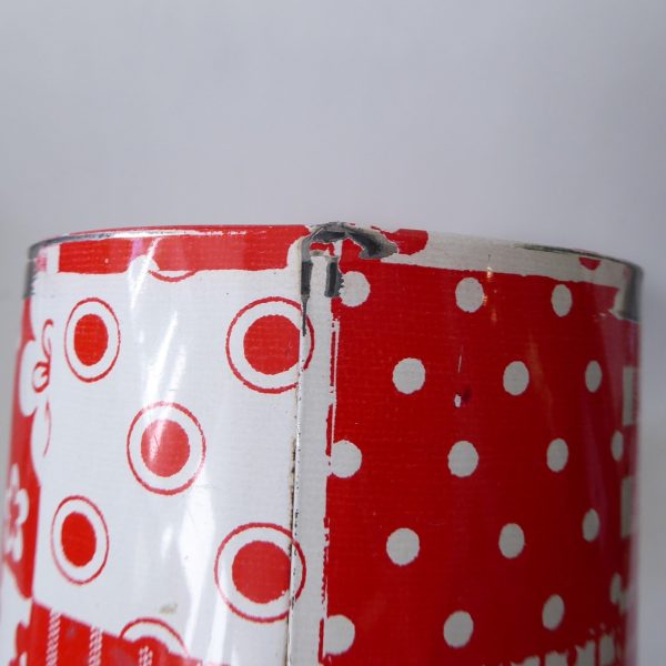 3 x 1960s 1970s retro red & white patchwork round tins, vintage crafts storage - Image 17