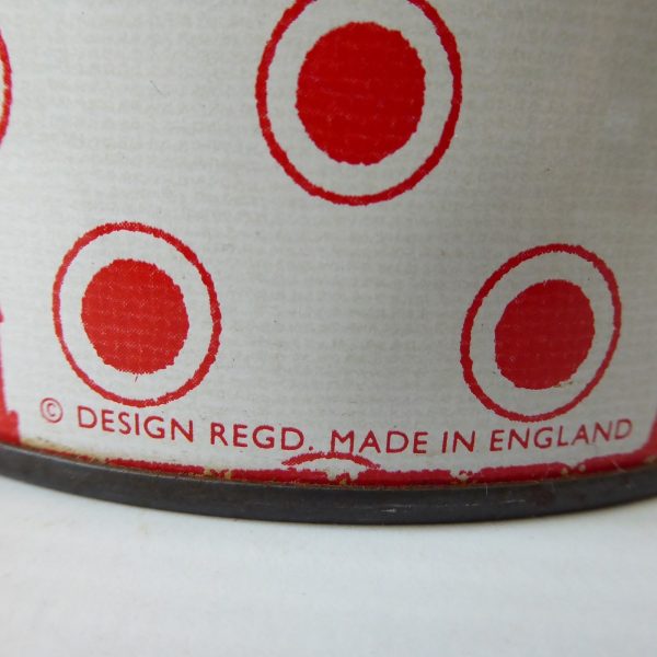 3 x 1960s 1970s retro red & white patchwork round tins, vintage crafts storage - Image 8