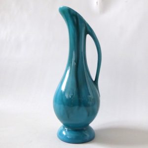 Anglia Pottery AP 110 vintage jug pitcher vase, 1970s blue green drip. Retro 9"