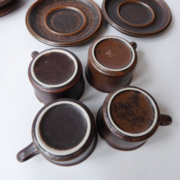 Arabia Ruska 4 small cups & 6 saucers, modernist 70s Finland. Demitasse espresso - Image 11