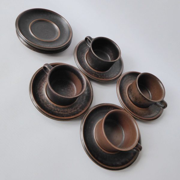 Arabia Ruska 4 small cups & 6 saucers, modernist 70s Finland. Demitasse espresso - Image 3