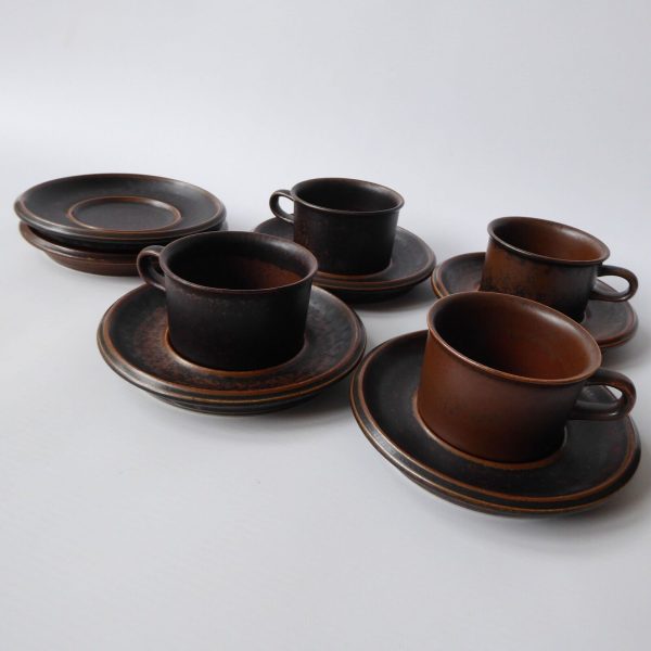 Arabia Ruska 4 small cups & 6 saucers, modernist 70s Finland. Demitasse espresso - Image 4