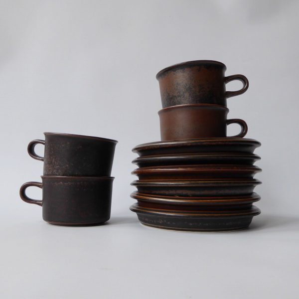 Arabia Ruska 4 small cups & 6 saucers, modernist 70s Finland. Demitasse espresso - Image 8