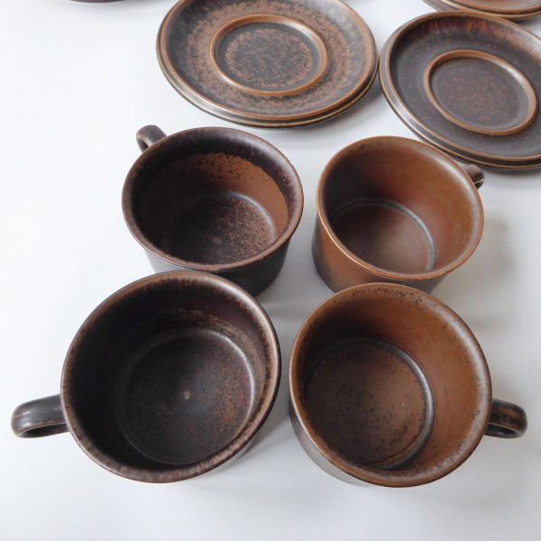 Arabia Ruska 4 small cups & 6 saucers, modernist 70s Finland. Demitasse espresso - Image 9