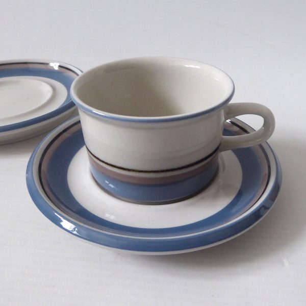 Arabia Uhtua blue stripe small cup & 2 saucers, 80s Finland. Demitasse espresso - Image 4